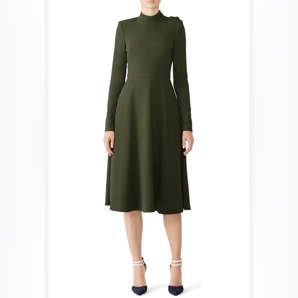Black Halo Antonia Mockneck A-Line Long Sleeve Midi Dress With Pockets Size 2